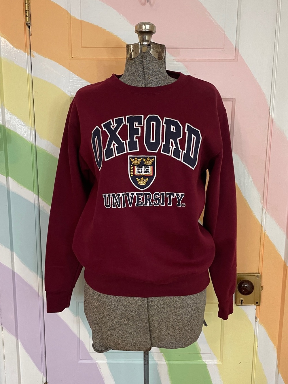Oxford University Embroidered Crewneck Sweatshirt Burgundy Collegiate Sz S 💚🎀